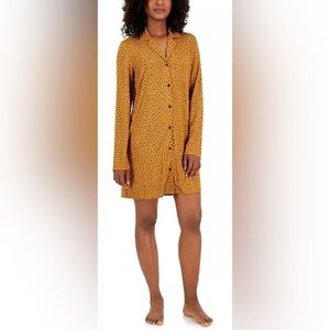 JENNI Women's Notched-Collar Long-Sleeve Sleepshirt Tiny Heart Brown Sz XS